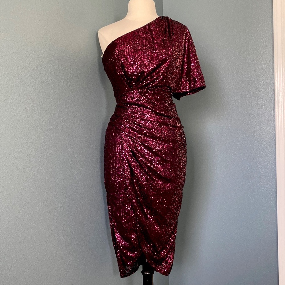 NWT Do+Be Sequin One Shoulder Ruby Wine maroon Christmas holiday party Dress